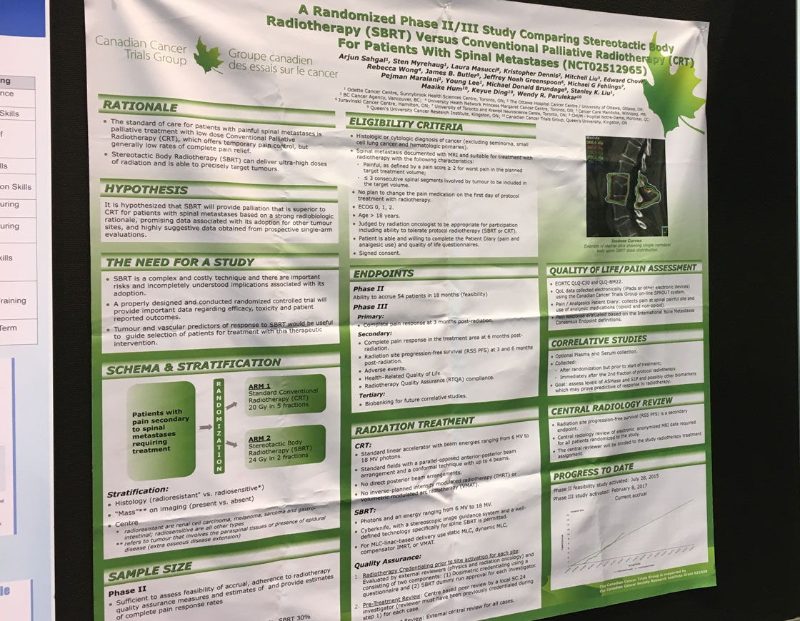 CCTG SC.24 - A randomized phase II/III study comparing stereotactic body radiotherapy versus conventional palliative radiotherapy for patients with spinal metastases 