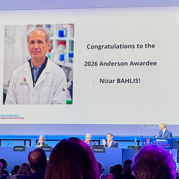 Dr Nizar Bahlis recipient of the 2026 International Myeloma Society Anderson Award