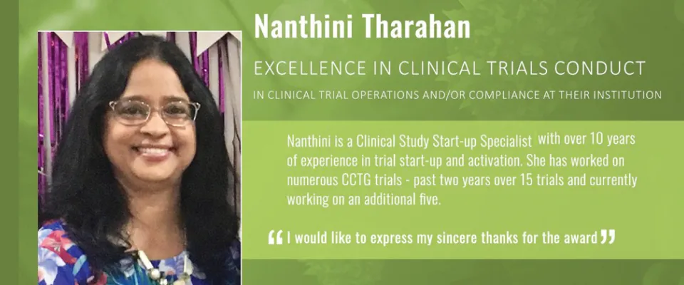 Nanthini Tharahan receives the inaugural Excellence in Clinical Trials Conduct Award 