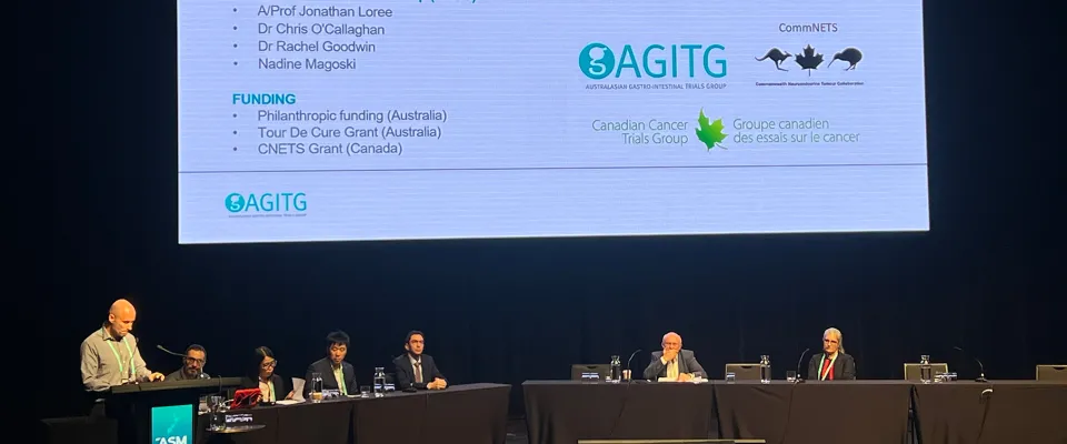 CCTG NE2 (STOPNET) trial was presented at the 25th Australasian Gastro-Intestinal Trials Group (AGITG) Annual Scientific Meeting CCTG NE2 (STOPNET) trial was presented at the 25th Australasian Gastro-Intestinal Trials Group (AGITG) Annual Scientific Meeting